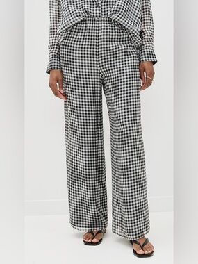La Ligne Silk Brigitte Gingham Wide-Leg Pants - Black & White